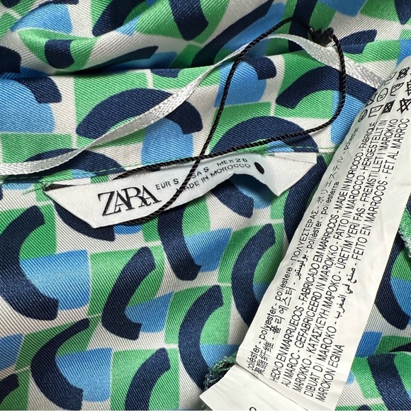 ZARA retro geometric print long sleeve button down shirt dress OVERSIZED Small - Picture 10 of 12